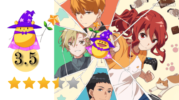 A colorful illustration from the anime *Romantic Killer* featuring the main character Anzu Hoshino, a cute wizard, and three male characters, along with a 3.5-star rating graphic.